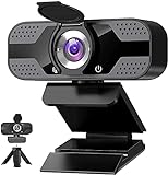 Webcam with Microphone for Desktop, 1080P HD USB Computer Cameras with Privacy Cover&Webcam Tripod, Streaming Webcam with Flexible Rotatable Wide Angle Webcam for PC Zoom Video/Gaming/Laptop/Skype