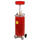 XtremepowerUS 20 Gallon Portable Waste Oil Drain Tank Air Operated Drainage Adjustable Funnel Height with Wheel, Red