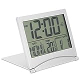 Aqur2020 Electronic Compact Alarm Foldable Calendar Easy to Read Atomic Desktop Clock Auto Set Digital Alarm Clock Screen with Time/Date/Temperature Display- Perfect for Nightstand or Desk