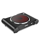 Cusimax Portable Electric Stove, 1200W Infrared Single Burner Heat-up In Seconds, 7 Inch Ceramic Glass Single Hot Plate Cooktop for Dorm Office Home Camp, Compatible w/All Cookware - Upgraded Version