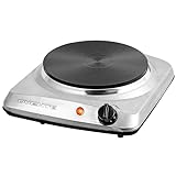 OVENTE Electric Countertop Single Burner, 1000W Cooktop with 7.25 Inch Cast Iron Hot Plate, 5 Level Temperature Control, Compact Cooking Stove and Easy to Clean Stainless Steel Base, Silver BGS101S
