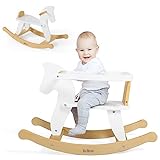 Belleur Wooden Rocking Horse for Toddler 1-3 Year Old, Baby Wood Ride-on Toys with Removable Fence for Indoor & Outdoor Activities, Boys & Girls Rocking Animal for Birthday White