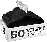 Zober Premium Velvet Hangers - Non-Slip, Durable, Space Saving Clothes Hangers for Closet w/ 360 Degree Chrome Swivel Hook - Coat Hangers Hold up to 10 Lbs - 50 Pack - Black
