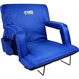BRAWNTIDE Stadium Seat With Back Support - Comfy Cushion, Thick Padding, 2 Bleacher Hooks, 4 Pockets, Arm Rests, Ideal Stadium Chair For Bleachers, Sport Events, Camping, Concerts (Blue, Regular Size)