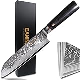 EANINNO Japan Santoku Damascus Japanese Chef Knife 7 inch, VG-10 Damascus Steel 67 Layer Kitchen Cutting Knife, Asian Chef's Knife for Meat Vegetable Wood Handle