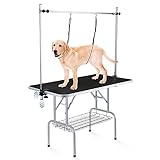 Unovivy Dog/Pet Grooming Table Foldable Height Adjustable - 36-inch Portable Dog Grooming Table with Arm Noose & Mesh Tray, Maximum Capacity Up to 300lbs (Dark Black)