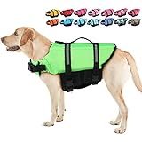 EMUST Dog Life Vests, Adjustable Dog Life Jacket with Rescue Handle, Dog Flotation Vest for Small/Medium/Large Dogs, Green, XS