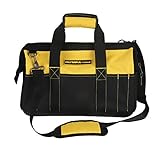 Olympia Tools 16 Inch Wide Mouth Tool Bag, Molded Waterproof Base with 21 Pockets and 7 Belt Loops, Padded Handle, Adjustable Shoulder Strap