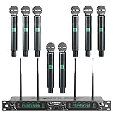Phenyx Pro Wireless Microphone System, 8-Channel UHF Cordless Mic with Metal Handheld Wireless Mics, Fixed Frequency Dynamic Microphone for Karaoke,Church,Singing,DJ,260ft Range (PTU-4000-8H)
