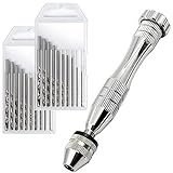 KINGFOREST Pin Vise Hand Drill for Resin Casting Molds, Steel Hand Drill with 20 PCS Drill Bits (0.8-3 mm), for Wood, Manual Work DIY, Jewelry, Assembling, Model Making（Silver）