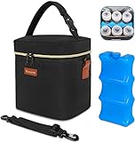 Breastmilk Cooler Bag with Ice Pack, Fits 6 Baby Bottles Up to 9 Ounce Insulated Baby Bottle Bag, Mancro Breast Milk Cooler on The go with Strap, Baby Bottle Cooler Bag for Nursing Mom Daycare, Black