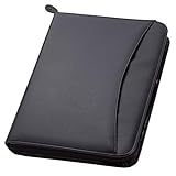 Travigo 3-Ring Zipper Business Leather Portfolio Folder| 1.25' 3-Ring Binder Professional Business Folder Resume Document Organizer|Exterior Pocket | Guesseted File Pocket| 8-1-2' Writing Pad (Black)