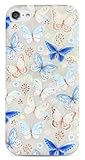 J.west iPod Touch 7 Case, iPod Touch 6 & 5 Case,Aesthetic Blue Butterflies Floral Flowers Women Girls Glitter Opal Pearly Thinfoil Design Case Soft TPU Bumper Protective Phone Case Cover