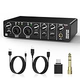 RHM USB Audio Interface, 2 In 2 Out Audio Interface with 48V Phantom Power for Recording, Professional Audio Mixer & Mic Preamplifier XLR/TSR/TS Ports for Guitarist, Vocalist, Podcaster or Producer