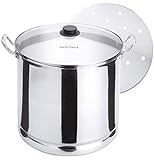 Vasconia 27.5-Quart Steamer Pot (Aluminum) with Tray & Glass Lid, For Most Stoves - (Hand-Wash only) Large Stock Pot for Tamales, Steaming, Boiling & Frying - Makes Seafood, Pasta, Vegetables & More