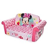 Marshmallow Furniture Minnie Mouse 2 in 1 Flip Open Foam Lightweight Comfortable Compressed Lounging Chair and Extendable Sleeper Bed for Kids, Pink