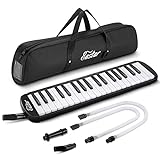 Eastar 37 Keys Melodica Instrument, Soprano Melodica Air Piano Keyboard Pianica with 2 Soft Long Tubes, Short Mouthpieces, Carrying Bag, Black