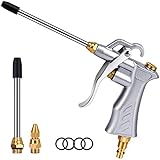 Professional Air Blow Gun with Copper Adjustable Air Flow Nozzle and 2 Steel Air flow Extension, Pneumatic Air Compressor Accessory Tool Dust Cleaning Air Blower Nozzle Gun