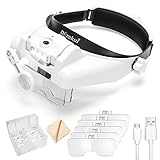 Dilzekui Headband Magnifying Glass with Light, Rechargeable Head Magnifying Glasses 1X to 14X, Magnifying Headset with 6 Detachable Lens, Hands Free Head Mount Magnifier for Close Work Reading Crafts