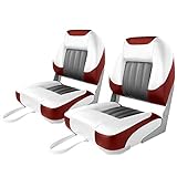 XGEAR Deluxe Low Back Boat Seat, Fold-Down Fishing Boat Seat (2 Seats) (White/Grey/Red)