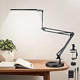 NOEVSBIG LED Desk Lamp with Clamp and Round Base, 24W 102 LED Eye Caring Table Lamp with 50.7' Upgrade Long Swing Arm,3 Color Modes 10 Brightness Levels, Memory Function Desk Light for Home Office