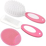 Baby Hair Brush, Cradle Cap Brush, Baby Hair Comb, Baby Hair Brush and Comb Set for Newborns & Toddlers, Baby Brush Soft Bristles, Ideal for Cradle Cap, Perfect Baby Registry Gift (Pink)