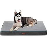 Bedsure Memory Foam Dog Bed for Large Dogs - Orthopedic Waterproof Dog Bed for Crate with Removable Washable Cover and Nonskid Bottom - Plush Flannel Fleece Top Pet Bed, Grey