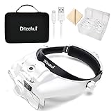 Dilzekui Magnifying Glass with Light 1X to 14X, Rechargeable Headband Magnifier with Carry Case, Head Mount Magnifying Glasses with 6 Lens, Head Magnifying Visor for Close Work Reading Cross Stitch