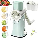 Cheese Grater,5 in1 Rotary Cheese Grater Multi-Purpose Stainless Steel Cheese Shredder - Cheese Grater With handle Effortless Grating of Cheese, Vegetables, and Fruits (green)