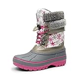 DREAM PAIRS Boys Girls Cold Weather Insulated Waterproof Winter Snow Boots Size 4 M US Big Kid KMONTE-1 White Fuchsia