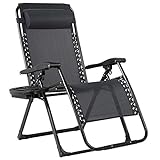 Goplus Zero Gravity Chairs, X-Large Outdoor Lounge Lawn Chair with Cup Holder & Detachable Headrest, Adjustable Folding Patio Recliner for Pool Porch Deck Oversize (Black)