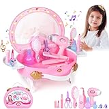 Little Princess Toddler Vanity Set, Portable Makeup Kits with Lights and Music & Real Mirror & Multiple Accessories, Best Birthday Christmas Festival Gift for Girls 3-7 Year Old Toddlers 1-3