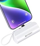 QHYRGEY Portable Charger for iPhone, 5000mAh Mini Power Bank with Built-in Cable & Phone Stand, Small Battery Pack Compatible with for iPhone14/13/12/11/Pro/XS/XR/X/8/7/6/Plus AirPods and More, White