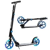 Goplus Folding Kick Scooter for Kids and Teens, 2 Flash Wheels Scooter with 3-Level Adjustable Handlebar, Rear Foot Brake, Aluminum Deck, Sports Scooter for Ages 7+ (Blue)