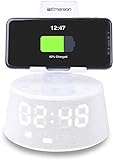 Emerson Docking Station with Wireless Charging, Bluetooth Speaker, Radio and Alarm Clock with Extending and Rotating Phone Rest for Hands Free Calling, ER-X300