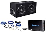 KICKER 43DC122 Comp Dual 12' Subwoofers In Vented Sub Box Enclosure, 2-Ohm Bundle with Rockville dB11 1400W Peak Mono 2-Ohm Car Amp and Bass Remote and RWK81 8 Gauge Amp Installation Kit