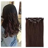 14' Clip in Hair Extensions Remy Human Hair for Women - Silky Straight Human Hair Clip in Extensions 50grams 4pieces Dark Brown #2 Color