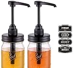 Mason Jar Syrup & Honey Dispenser Pump Lids, Rust Proof, Plastic Dispenser Lid for 16 oz Regular Mouth Mason Jars Kitchen and Table Decor - 2 Pack