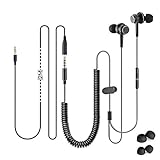 Avantree Long Cord Earbuds for TV & PC, 18ft / 5.5m Extension Cable Earphones with Mic & Extra Long Spring Coil Wire, Metal Stereo in-Ear Wired Bass Headphones for 3.5mm Audio Output Devices - HF027