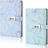 2 Pieces Marble Diary Journal with Locks for Girls and Women Secret Diaries Journal with Code Lock A5 Marble Notebooks with Combination Lock PU Leather Cover Diary Notebook for Teen Girl (Blue, Purple)