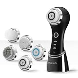 COSBEAUTY Sonic Facial Cleansing Brush Gentle Exfoliator Deep Cleansing Brush Electric Face Scrubber with 5 Brush Heads, IPX7 Waterproof, Wireless Rechargeable, 3 Speeds Adjustment (Black)