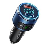 Octeso Upgraded FM Bluetooth Transmitter Car, QC3.0 Quick Charging & LED Backlit Bluetooth Car Adapter/FM Transmitter/Hi-Fi Music Player with Noise Cancelling Hands-Free Calls, Siri Google Assistant