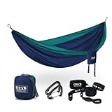 ENO DoubleNest Hammock with Atlas Straps- Lightweight, Portable, 1 to 2 Person Hammock - for Camping, Hiking, Backpacking, Travel, a Festival, or The Beach - Seafoam/Navy