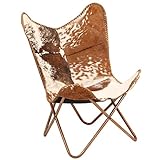 vidaXL Genuine Goat Leather Butterfly Chair Armchair Seat Black/Brown White