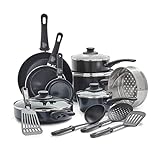 GreenLife Soft Grip Healthy Ceramic Nonstick 16 Piece Kitchen Cookware Pots and Frying Sauce Saute Pans Set, PFAS-Free with Kitchen Utensils and Lid, Dishwasher Safe, Black Diamond