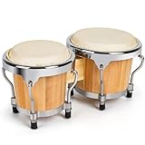 lyumengg Bongo Drums 4” and 5” for Beginners Kids, Bongos Drum Set Raw Goatskin Natural Finish with Tuning Wrench,Christmas Gifts