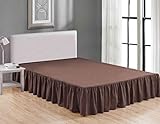 Sheets & Beyond Wrap Around Solid Microfiber Luxury Hotel Quality Fabric Bedroom Gathered Ruffled Bedding Bed Skirt 14 Inch Drop (Queen, Brown)