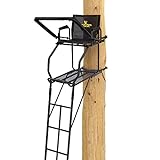 Rivers Edge® Uppercut™ 1-Man Ladder Stand, 22'3' Height, Flip-Up TearTuff™ Mesh Seat, 27' Deep Platform, Flip-Out Footrest, 2-Way Adjustable Shooting Rail, RE659,Black