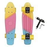 Solomone Cavalli Mini Cruiser Skateboard Complete 22 Inches Pink Rainbow Penny Board for Beginners Girls Boys Teens Adults, with All-in-One Skate T-Tool