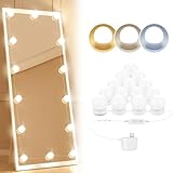 14 Bulbs LED Vanity Lights For Mirror, 3000K 4500K 8000K & 10 Level Brightness Adjustable Dimmable Mirror Lights Stick On with 23FT Length Power Adapter, Hollywood Makeup Lights for Full Length Mirror